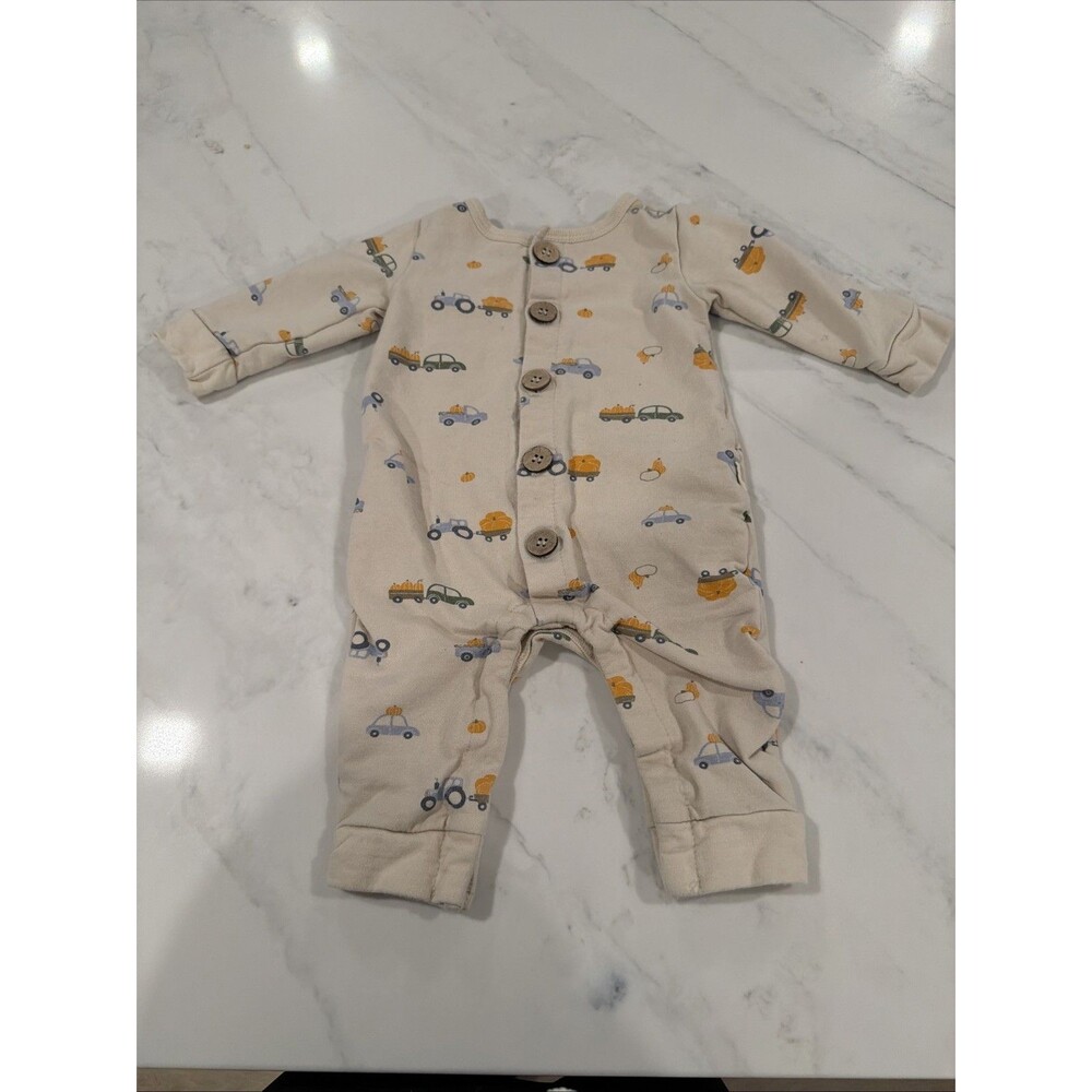 Rabbit + Bear Boys 6-9 Months Organic Cotton Foot-less Long Sleeve Onesie Cars